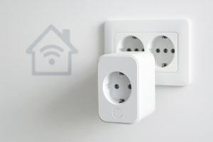Smart Wi-Fi Plug on a White Wall – Easy Home Automation