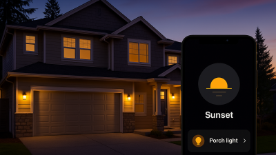 Two-story smart home with porch lights triggered at sunset using a Tuya app