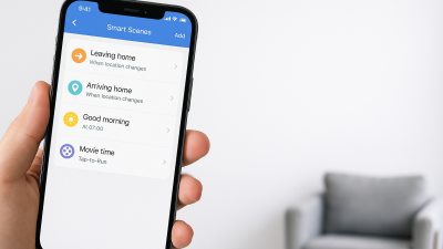 martphone showing Tuya Smart Scenes interface with automation options in a modern home setting