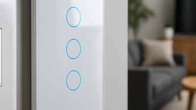Close-up of a modern Tuya smart light switch with LED buttons in a contemporary living room