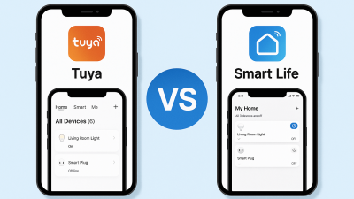 Comparison of Tuya and Smart Life apps on two smartphones with different smart device states