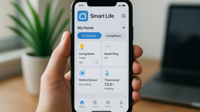 Person holding smartphone with Tuya Smart Life app interface showing connected smart devices