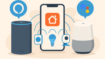 Tuya Smart app connecting Alexa and Google Home devices for voice control in a modern smart